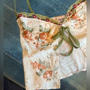 Princess Polly Cream Floral Green Lace Tank Top